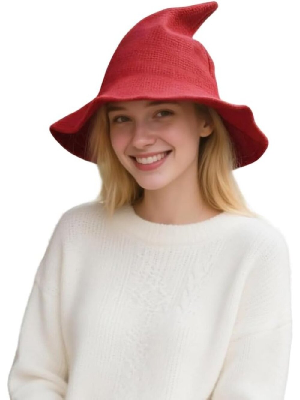 🎃Women's Red Foldable Pointed Wide Brim Multicolour Knit Breathable Witch Hat
